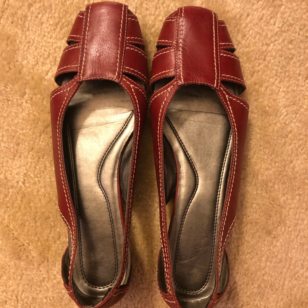 Red leather flats